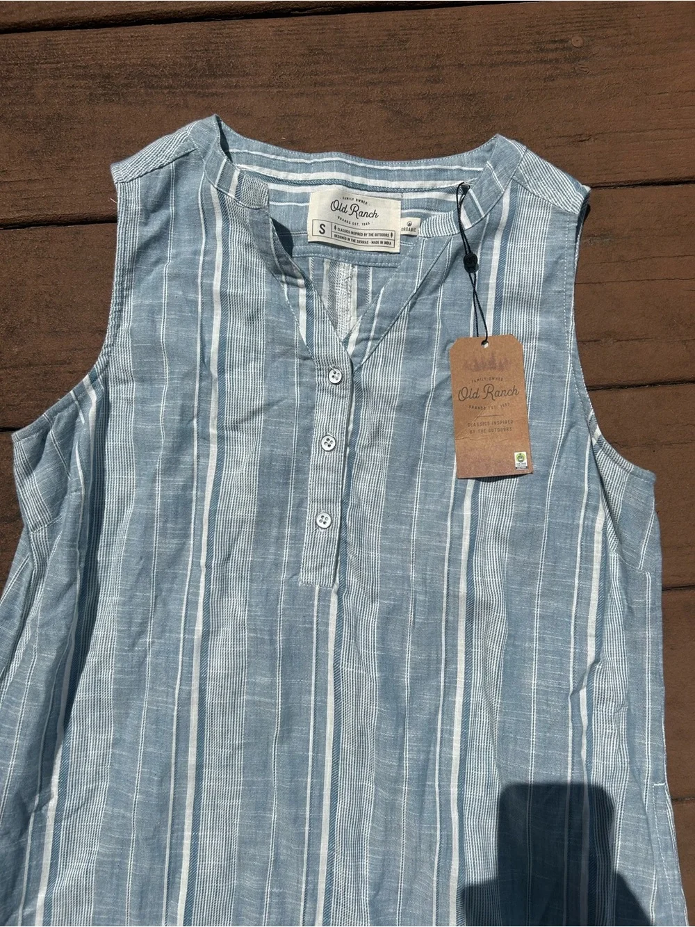 Old Ranch Blue Stripe Sleeveless Linen-Blend Dress
